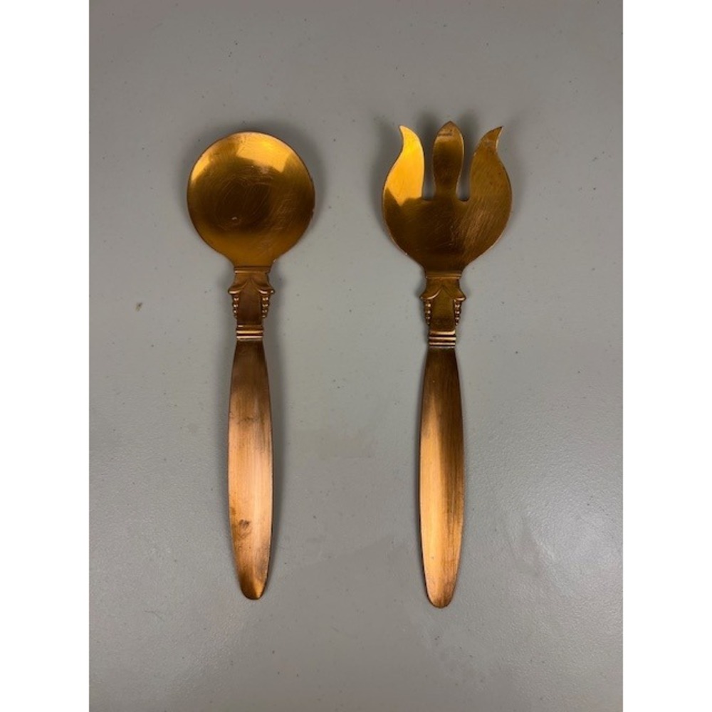 Vintage‎ Copper Salad Serving Set Mid Century Modern Spoon and Fork 12 Inch 2pc
